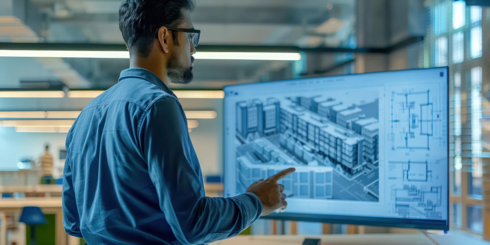 Engenheiro analisando modelo BIM e detecção de colisões
